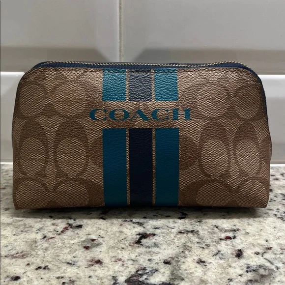Coach Signature Stripe Cosmetic Case EUC - Picture 1 of 9
